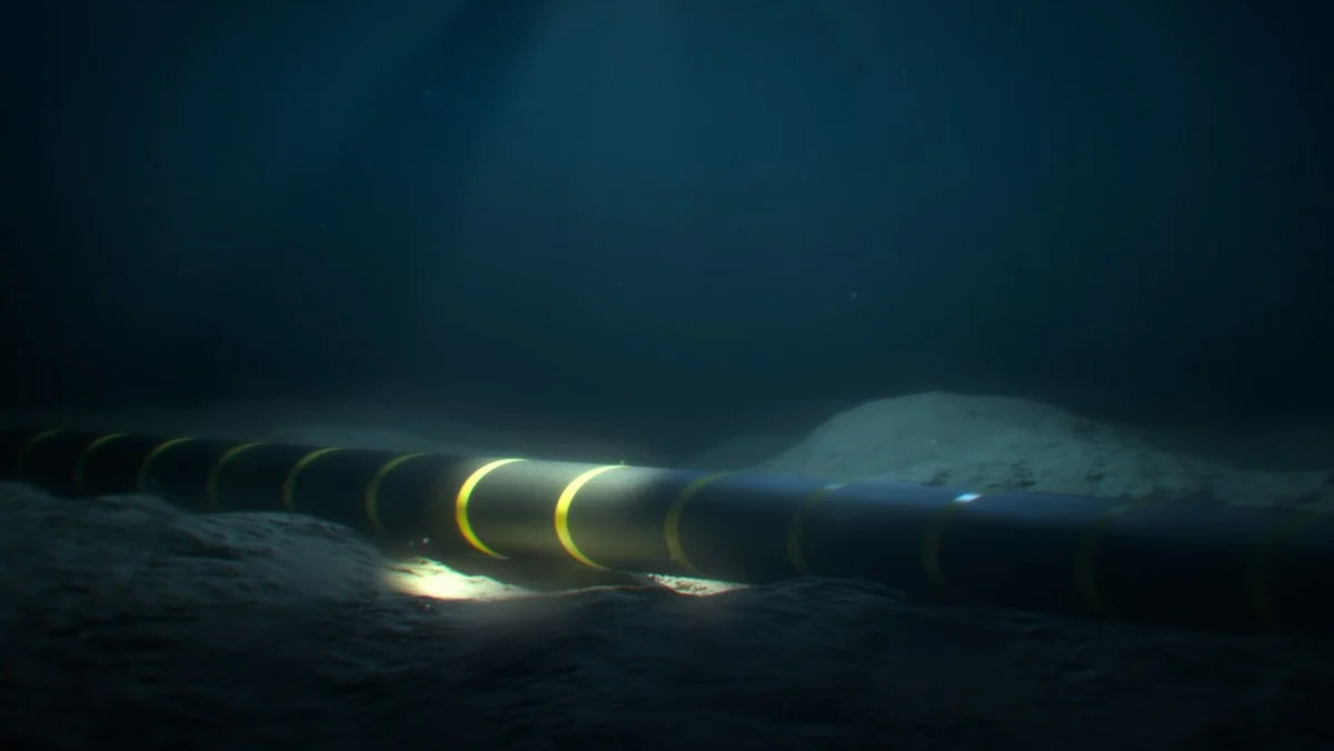 Underwater fiber-optic cable on seabed illuminated to show smart sensing capability