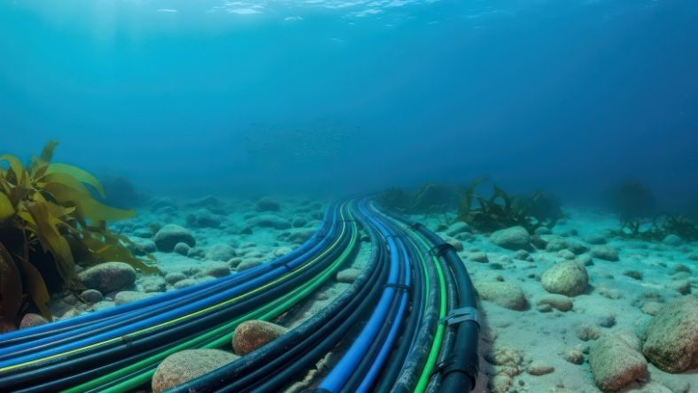 Multiple subsea cables installed on seabed for data transmission